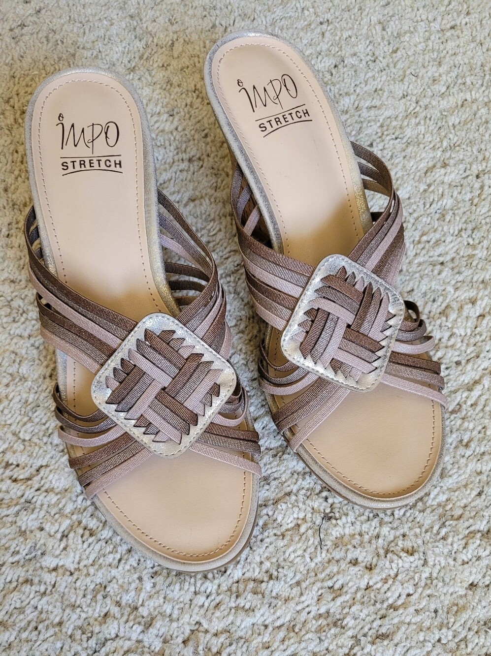 Impo Stretch Wedge Sandals Metallic Emblem And Design Size  9 1/2